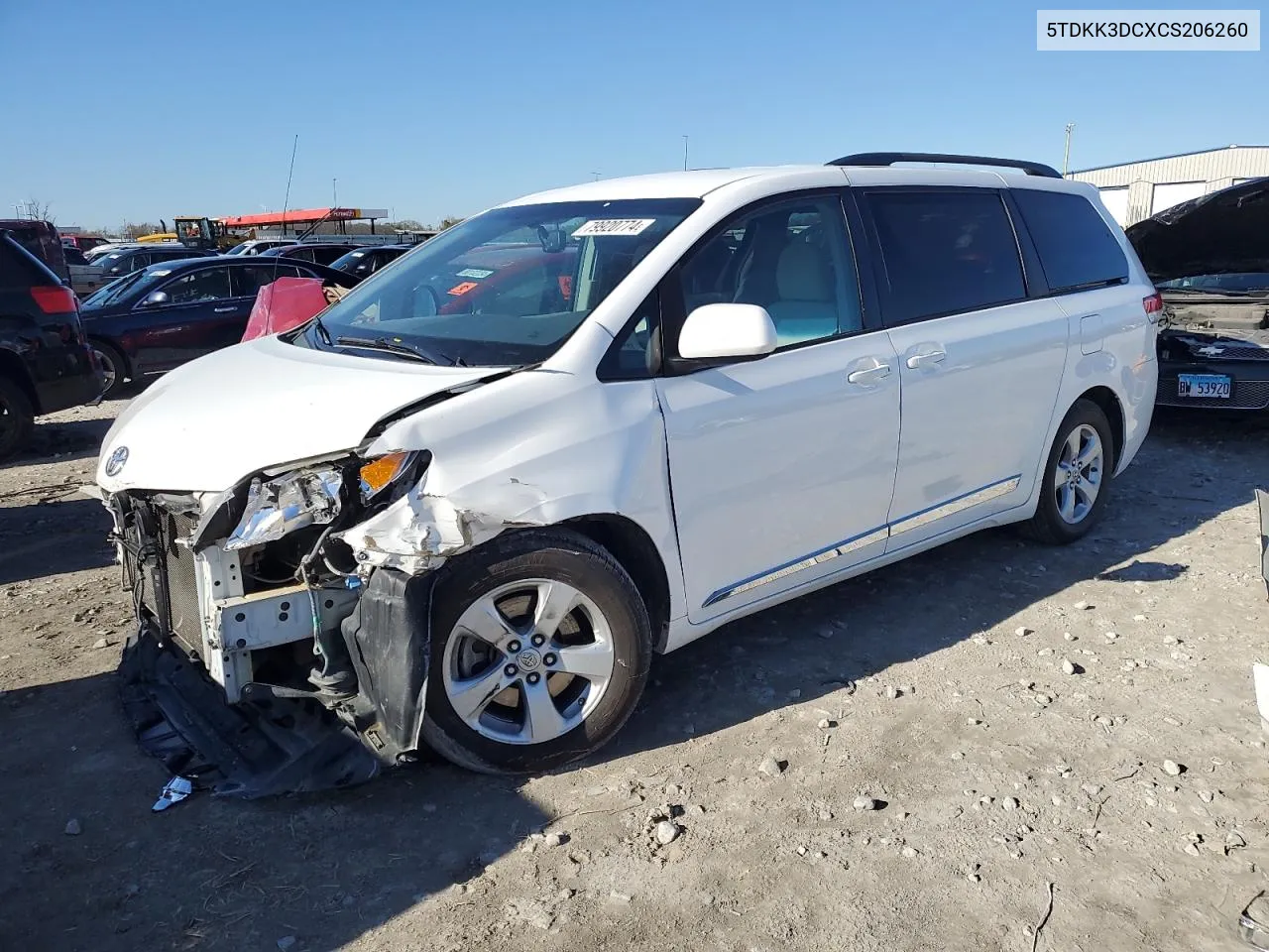 2012 Toyota Sienna Le VIN: 5TDKK3DCXCS206260 Lot: 79920774