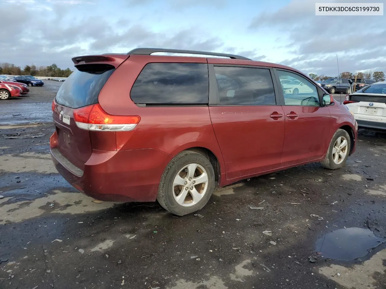 2012 Toyota Sienna Le VIN: 5TDKK3DC6CS199730 Lot: 80307044