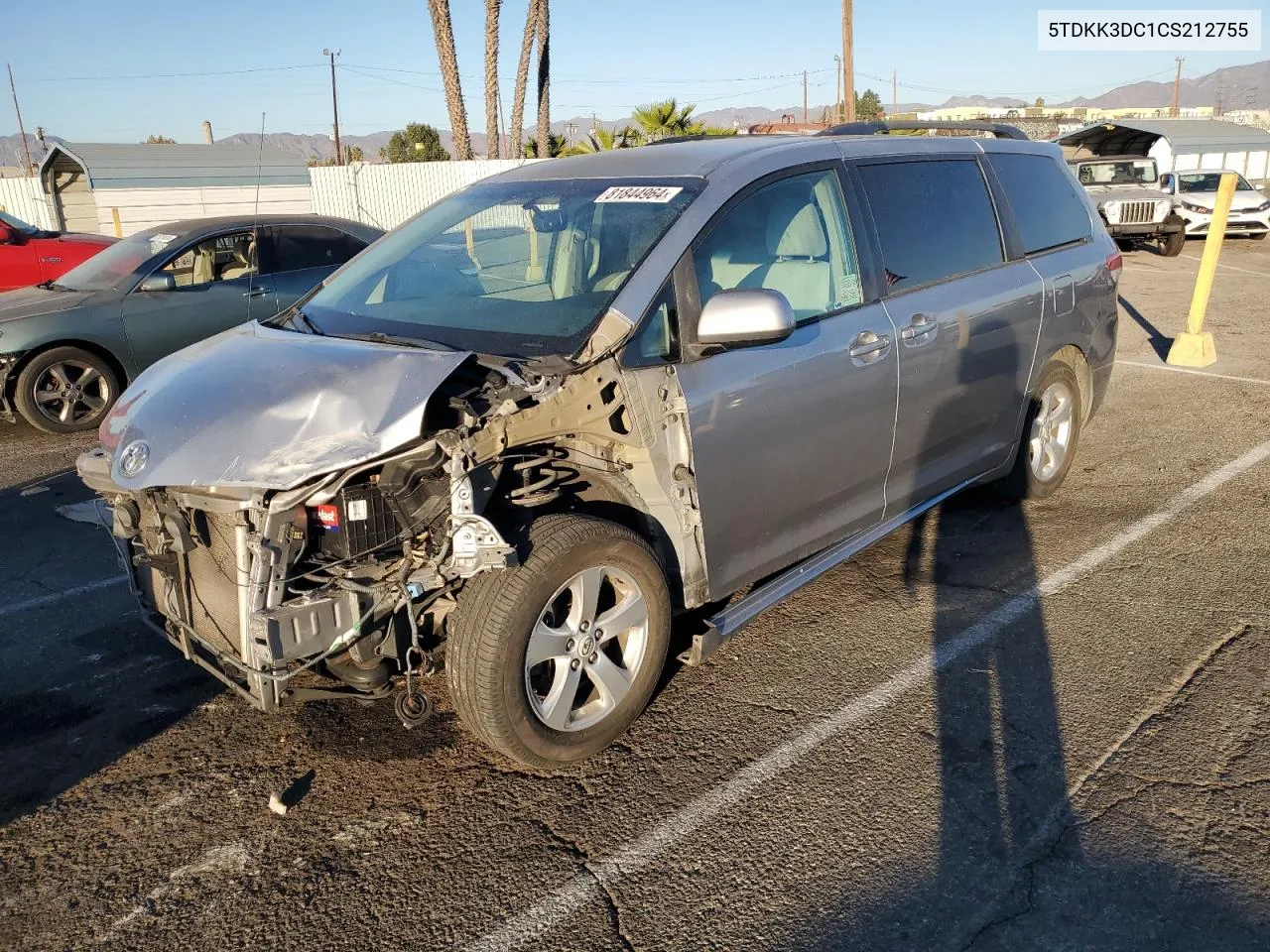 2012 Toyota Sienna Le VIN: 5TDKK3DC1CS212755 Lot: 81844964