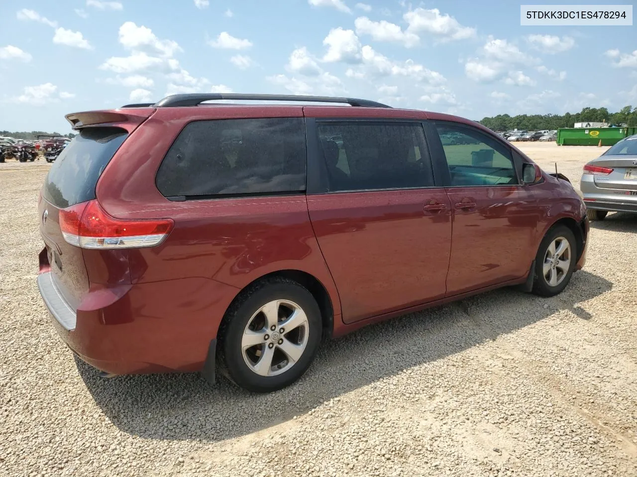 2014 Toyota Sienna Le VIN: 5TDKK3DC1ES478294 Lot: 66036994