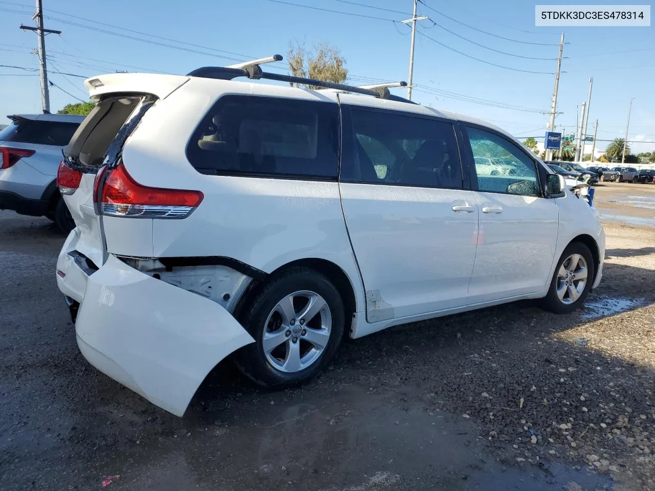 2014 Toyota Sienna Le VIN: 5TDKK3DC3ES478314 Lot: 70708614