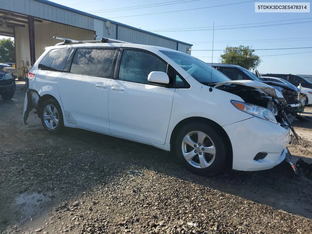 2014 Toyota Sienna Le VIN: 5TDKK3DC3ES478314 Lot: 70708614