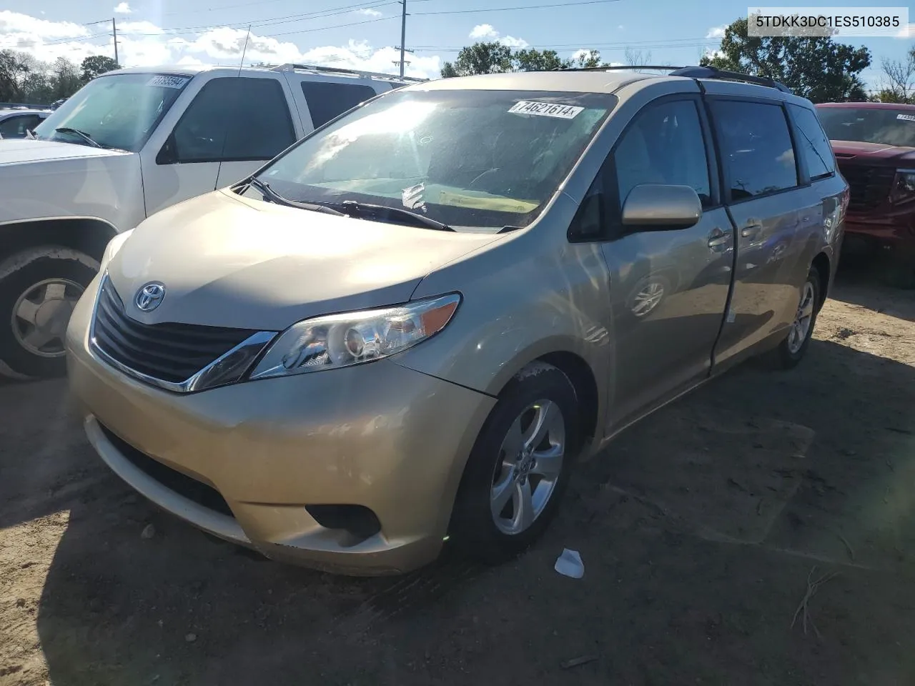 2014 Toyota Sienna Le VIN: 5TDKK3DC1ES510385 Lot: 74621614