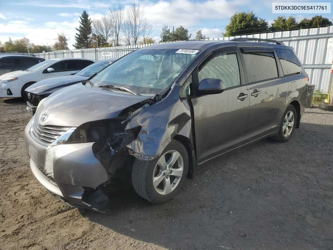 2014 Toyota Sienna Le VIN: 5TDKK3DC9ES417761 Lot: 75765104