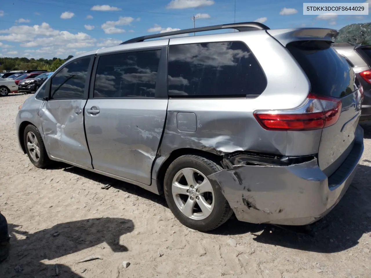 2015 Toyota Sienna Le VIN: 5TDKK3DC0FS644029 Lot: 69762474