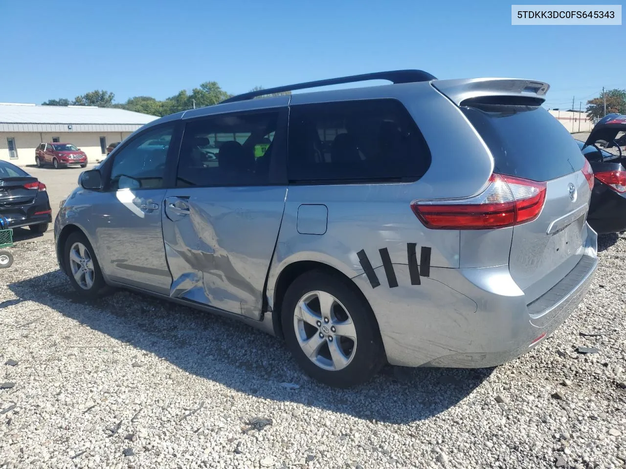 2015 Toyota Sienna Le VIN: 5TDKK3DC0FS645343 Lot: 72818394