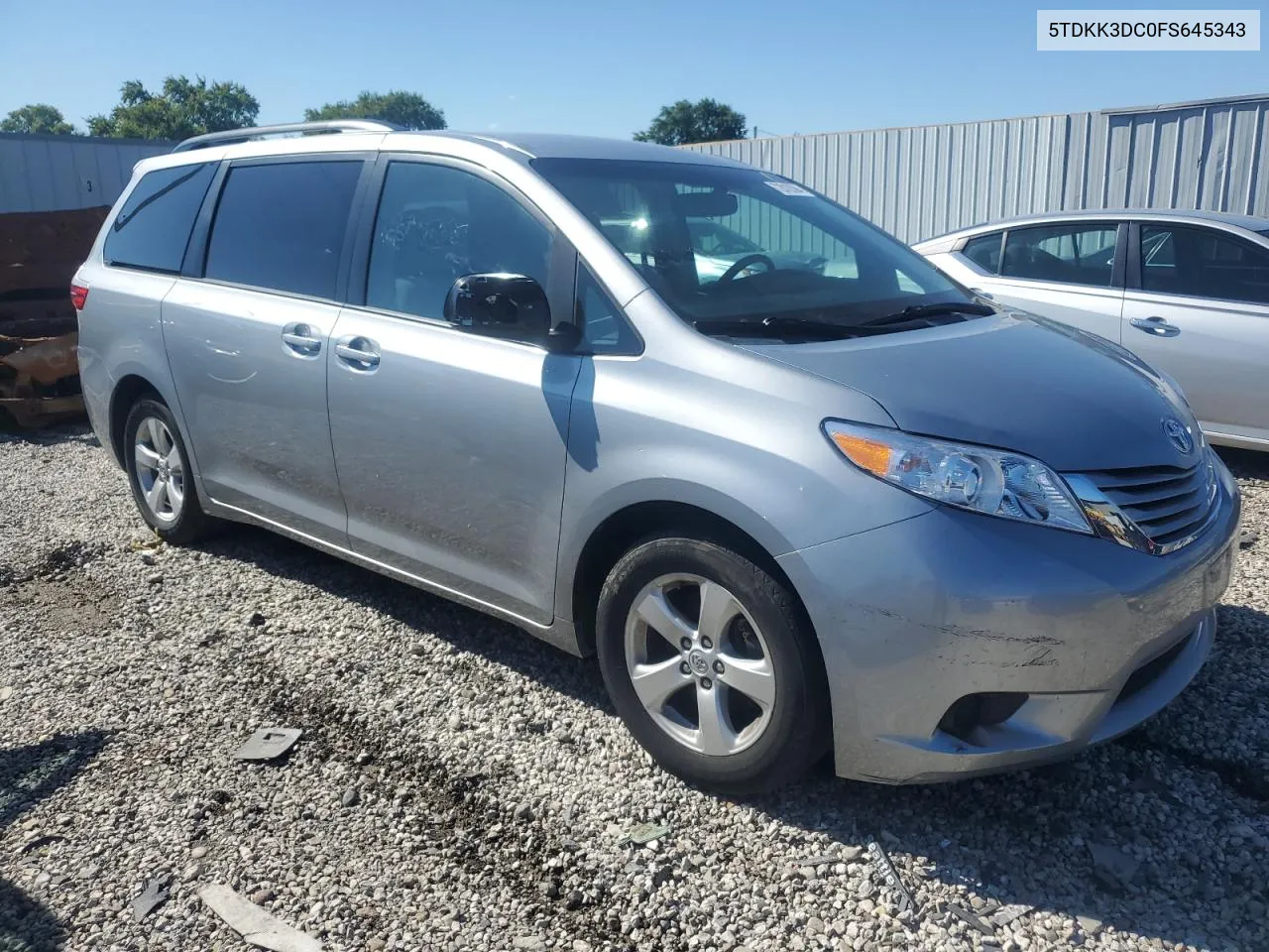 2015 Toyota Sienna Le VIN: 5TDKK3DC0FS645343 Lot: 72818394