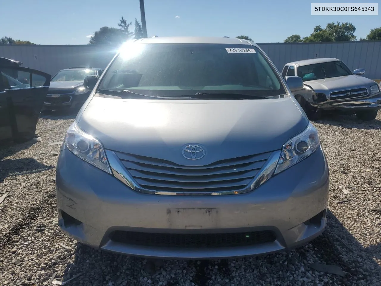 2015 Toyota Sienna Le VIN: 5TDKK3DC0FS645343 Lot: 72818394