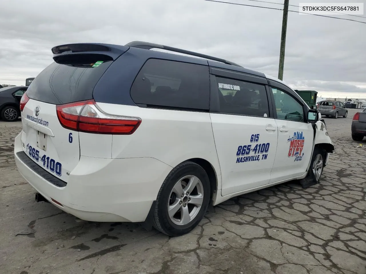 2015 Toyota Sienna Le VIN: 5TDKK3DC5FS647881 Lot: 78738874