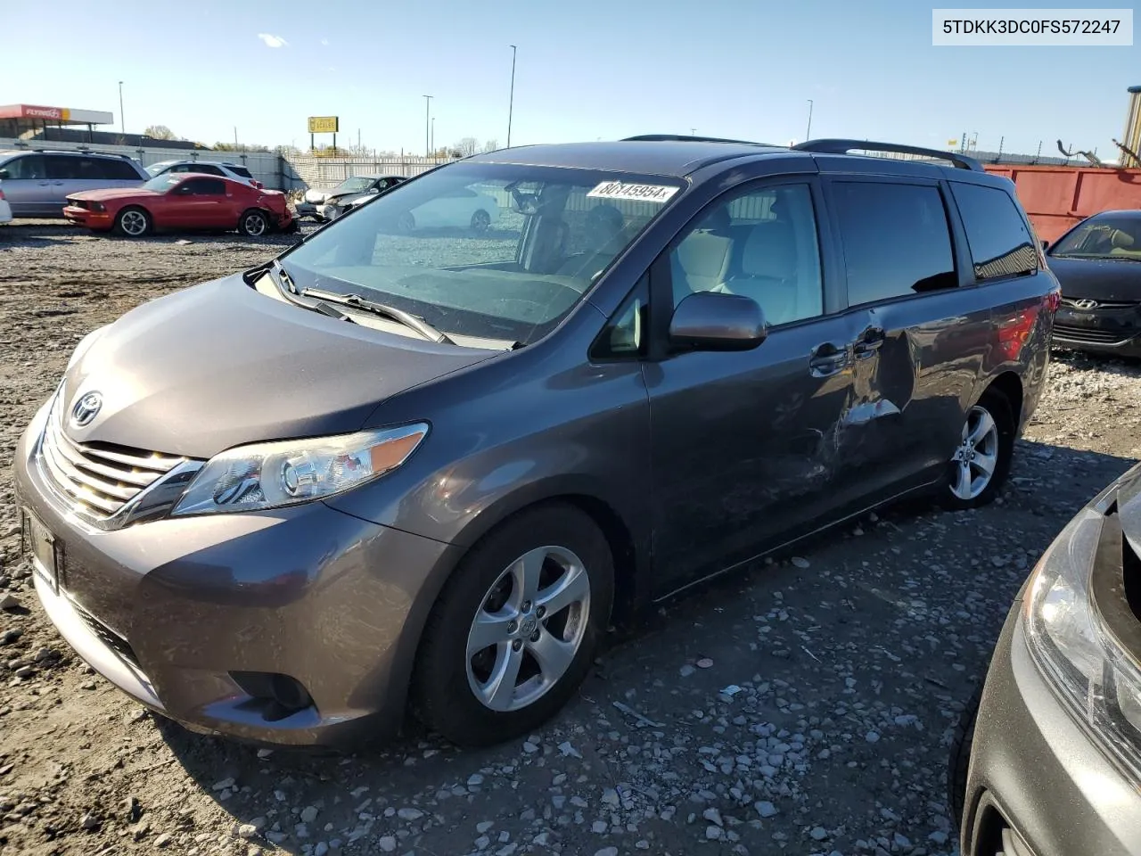 2015 Toyota Sienna Le VIN: 5TDKK3DC0FS572247 Lot: 80145954