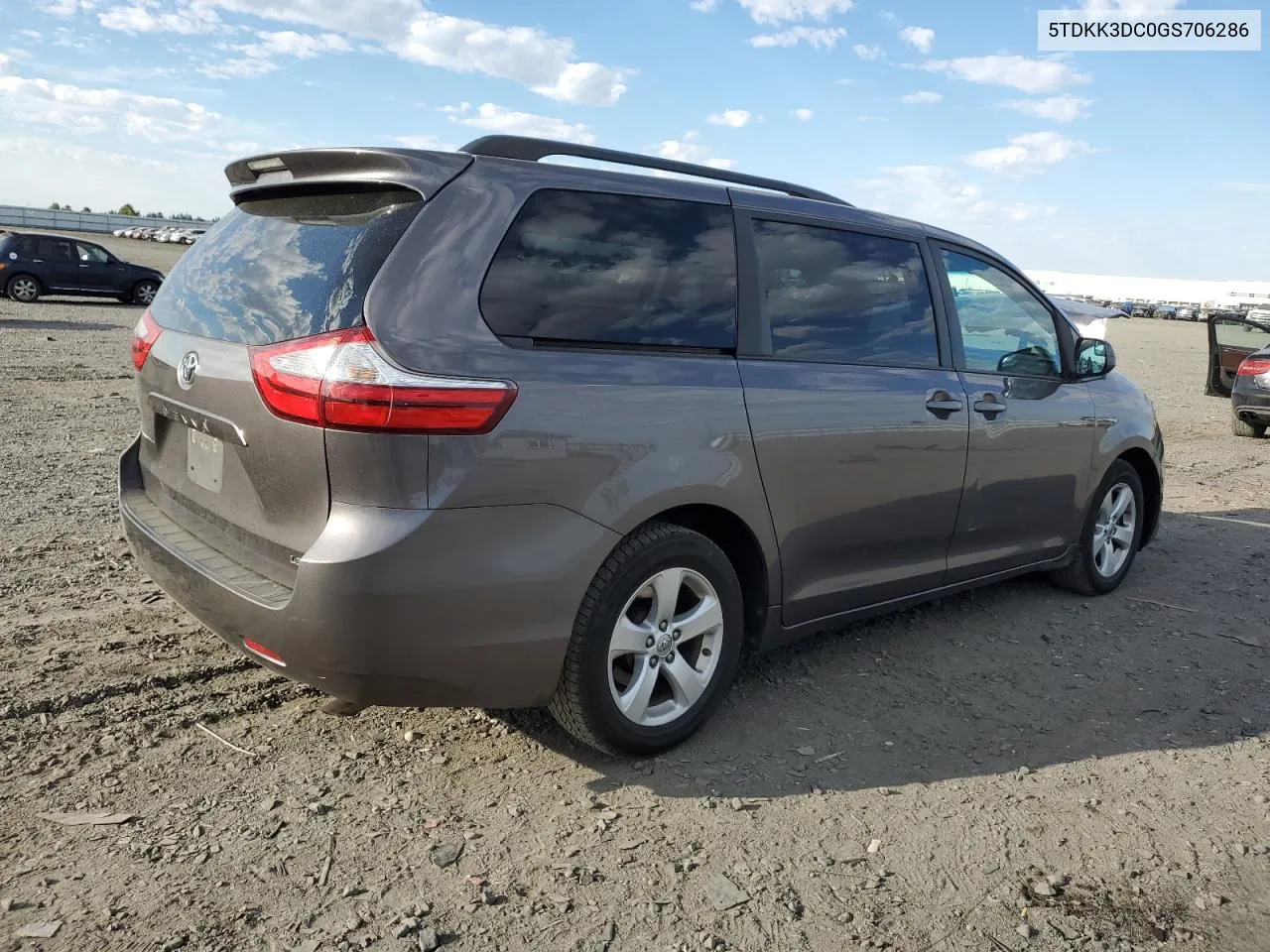 2016 Toyota Sienna Le VIN: 5TDKK3DC0GS706286 Lot: 72477644