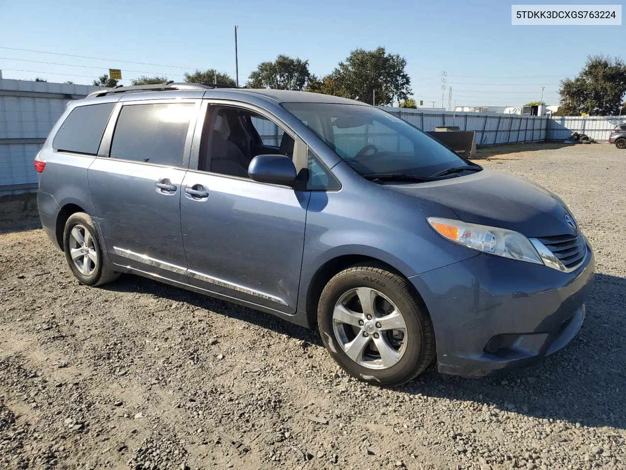 2016 Toyota Sienna Le VIN: 5TDKK3DCXGS763224 Lot: 72625594