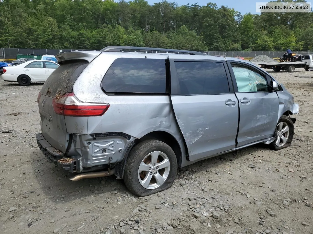 2016 Toyota Sienna Le VIN: 5TDKK3DC3GS755868 Lot: 74221654