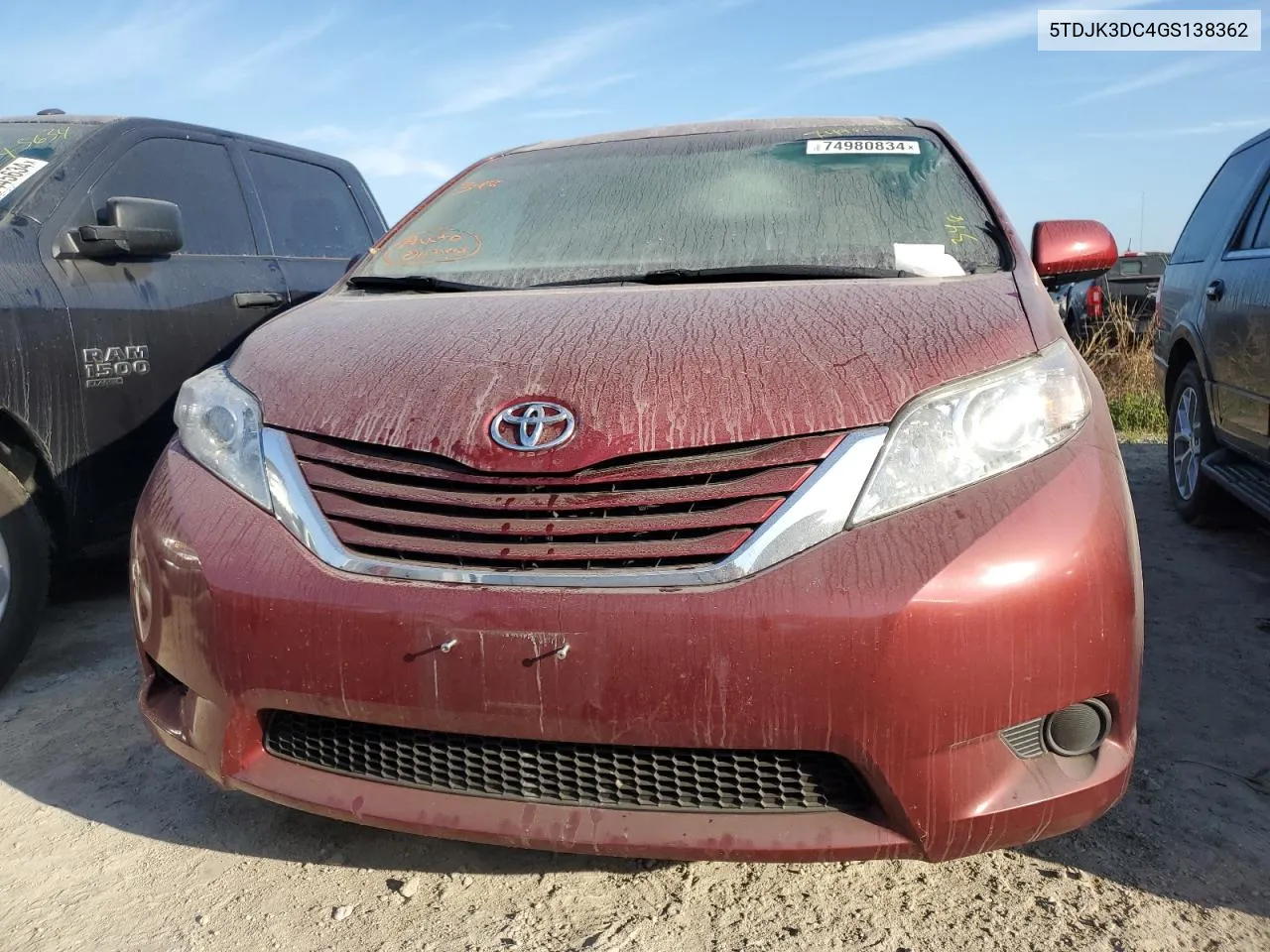 2016 Toyota Sienna Le VIN: 5TDJK3DC4GS138362 Lot: 74980834