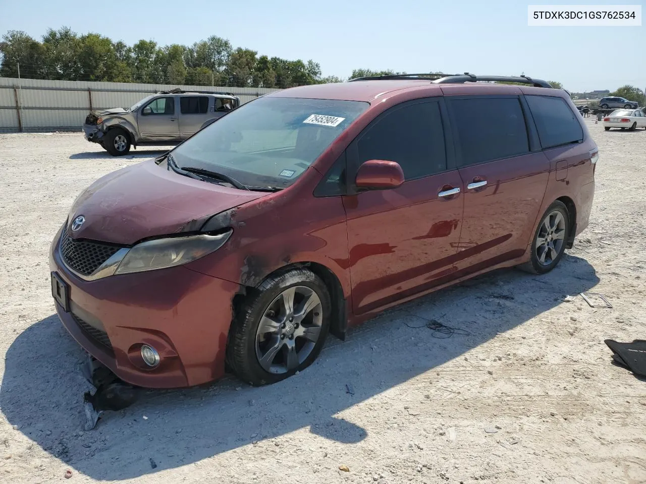 2016 Toyota Sienna Se VIN: 5TDXK3DC1GS762534 Lot: 75452904