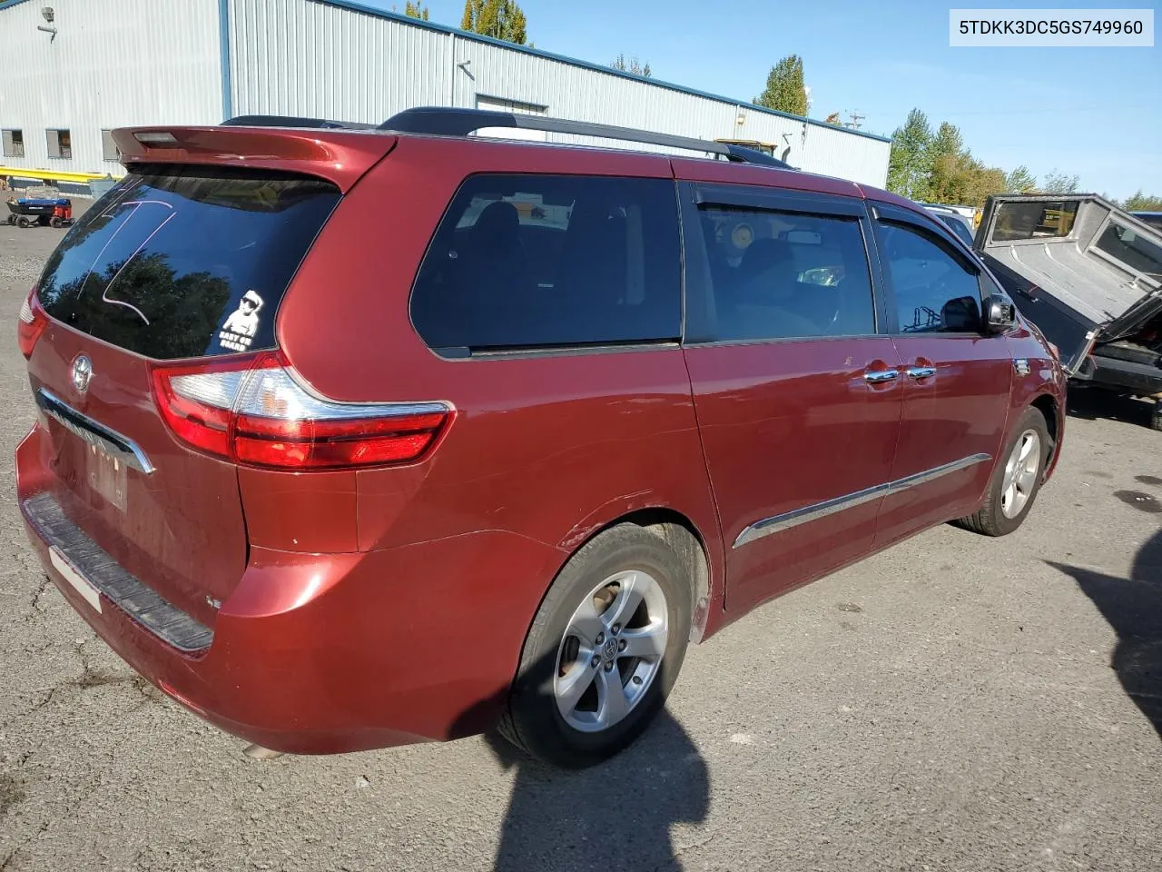 2016 Toyota Sienna Le VIN: 5TDKK3DC5GS749960 Lot: 75721264