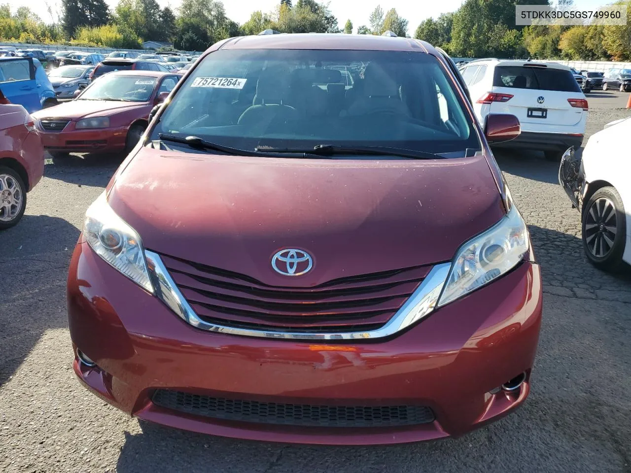 2016 Toyota Sienna Le VIN: 5TDKK3DC5GS749960 Lot: 75721264