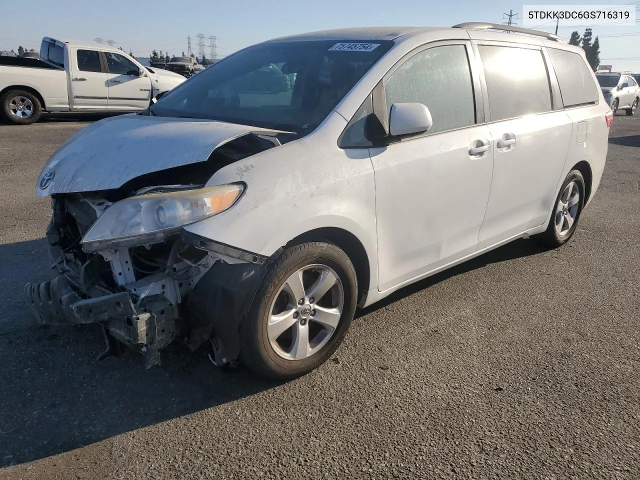 2016 Toyota Sienna Le VIN: 5TDKK3DC6GS716319 Lot: 75745754