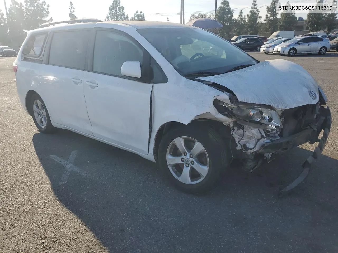 2016 Toyota Sienna Le VIN: 5TDKK3DC6GS716319 Lot: 75745754