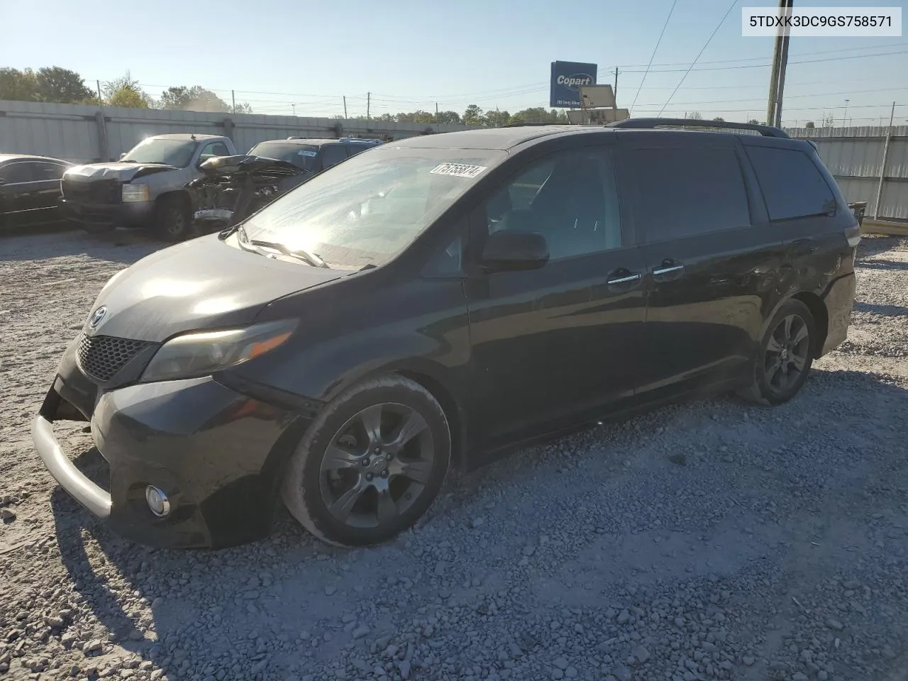 2016 Toyota Sienna Se VIN: 5TDXK3DC9GS758571 Lot: 75755874