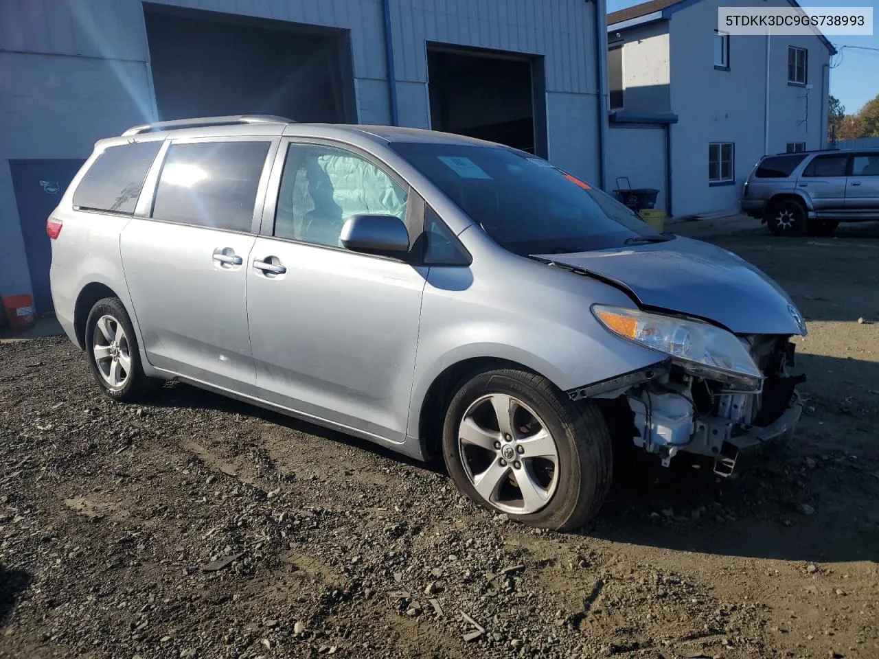 2016 Toyota Sienna Le VIN: 5TDKK3DC9GS738993 Lot: 75863824