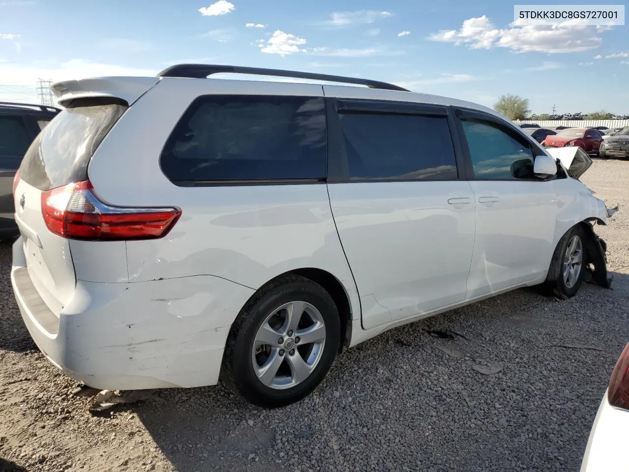 2016 Toyota Sienna Le VIN: 5TDKK3DC8GS727001 Lot: 76281024