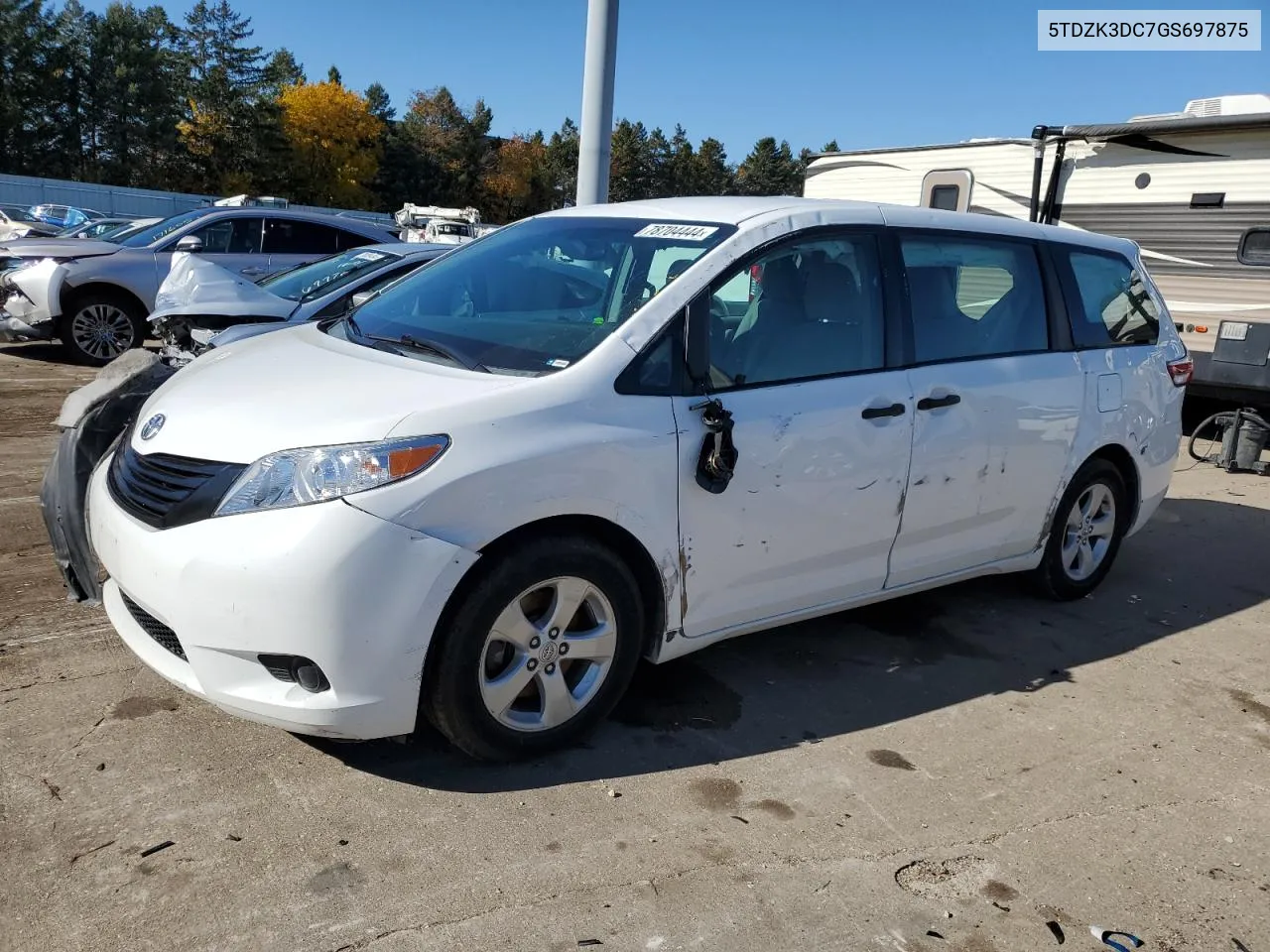 2016 Toyota Sienna VIN: 5TDZK3DC7GS697875 Lot: 78704444