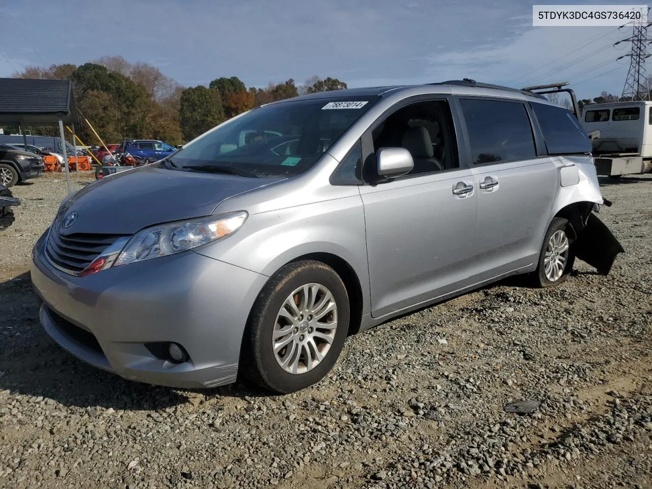 2016 Toyota Sienna Xle VIN: 5TDYK3DC4GS736420 Lot: 78873014