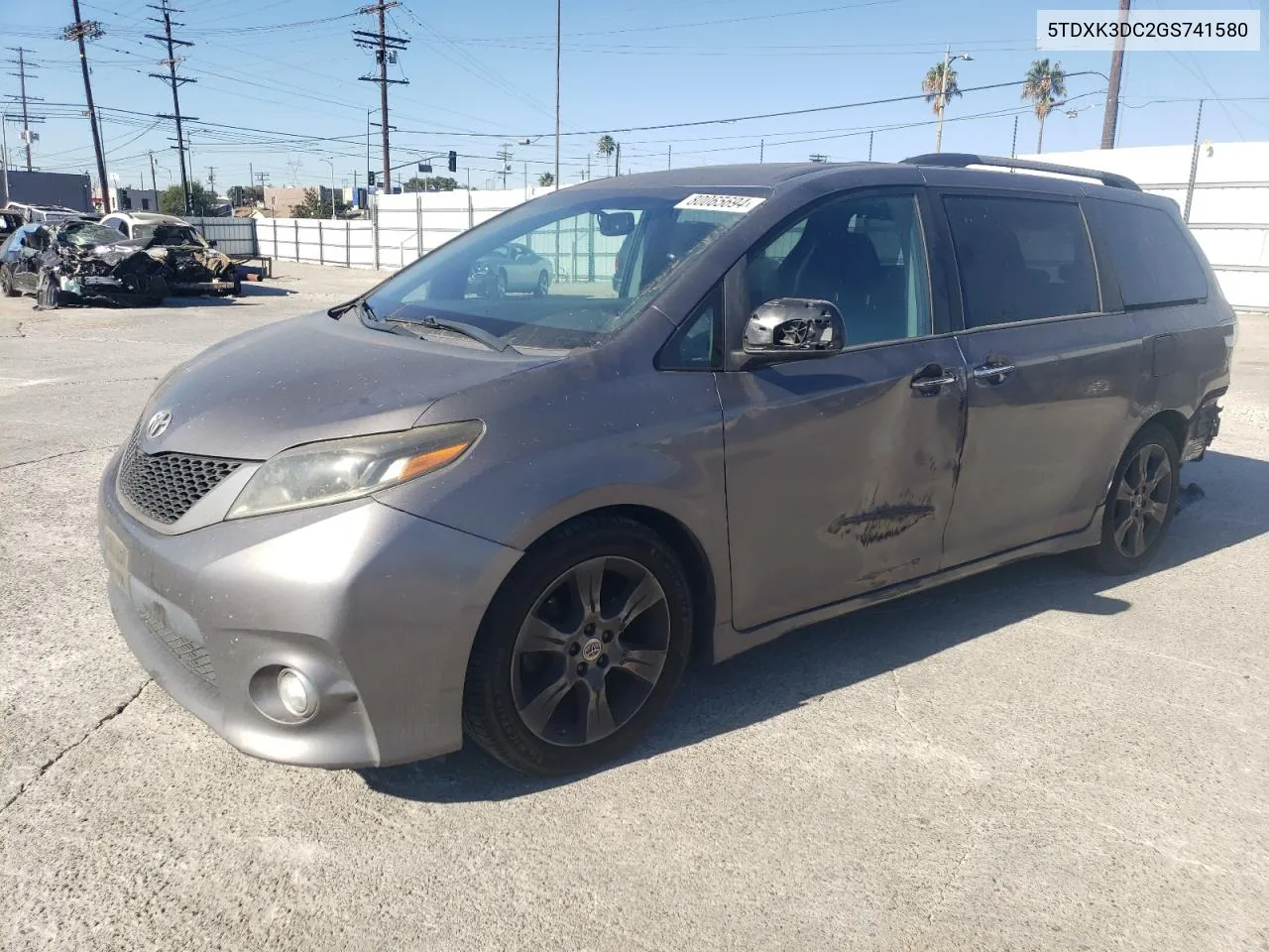 2016 Toyota Sienna Se VIN: 5TDXK3DC2GS741580 Lot: 80065694