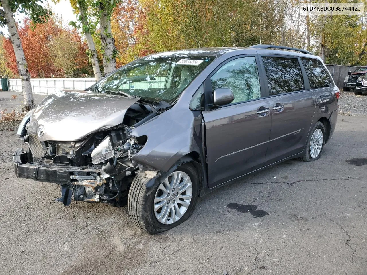 2016 Toyota Sienna Xle VIN: 5TDYK3DC0GS744420 Lot: 80073014