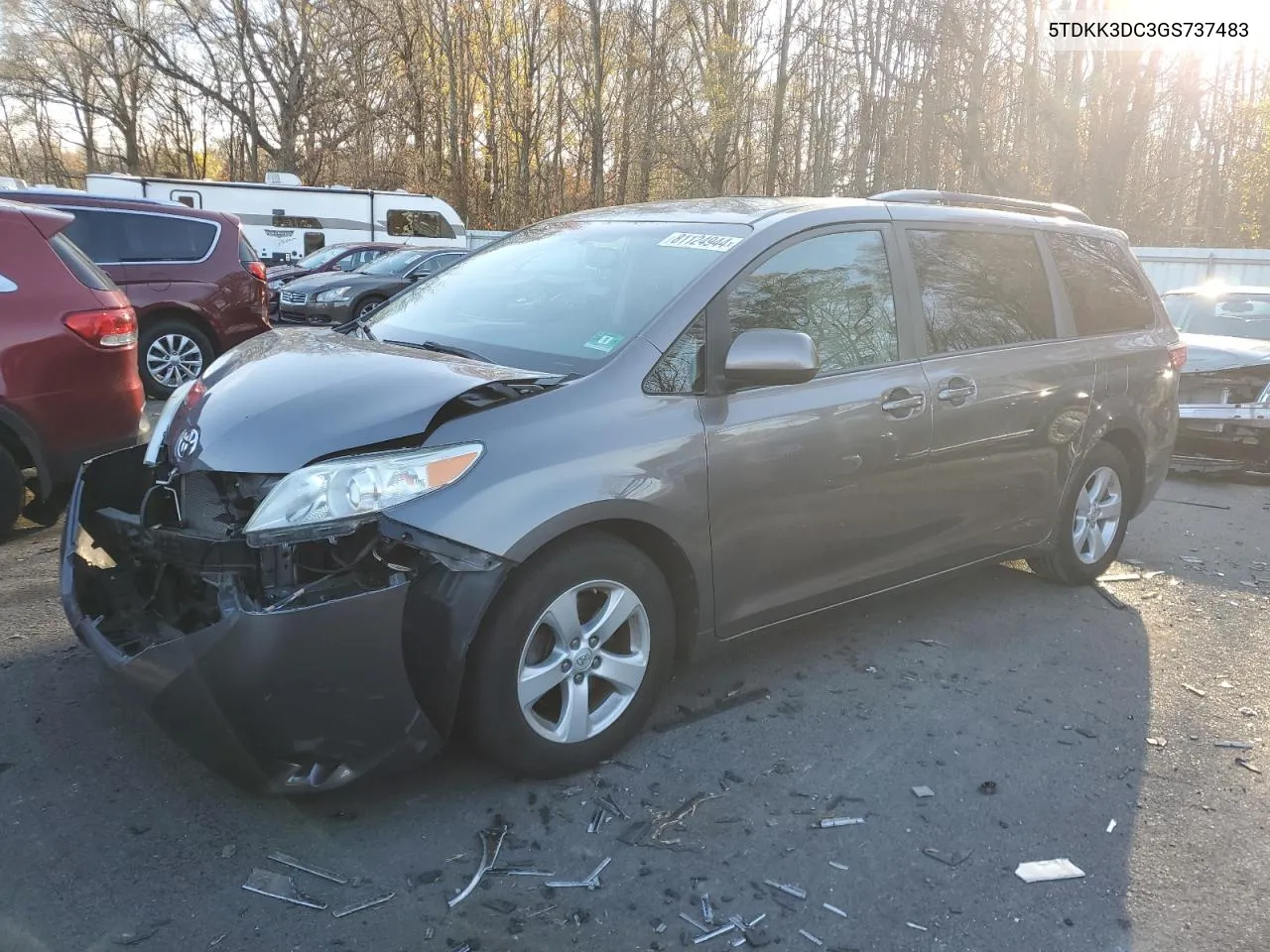 2016 Toyota Sienna Le VIN: 5TDKK3DC3GS737483 Lot: 81124944