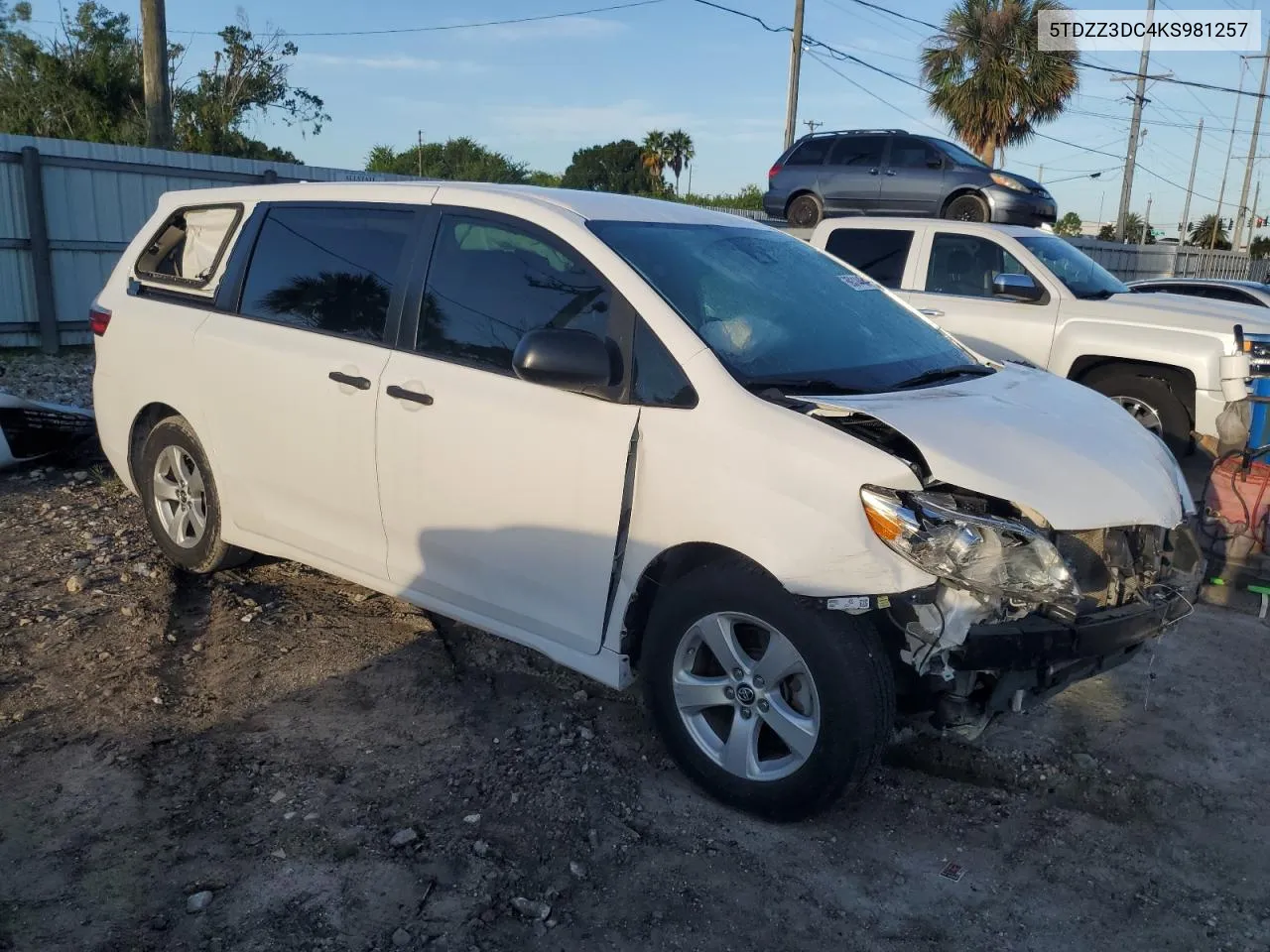 5TDZZ3DC4KS981257 2019 Toyota Sienna