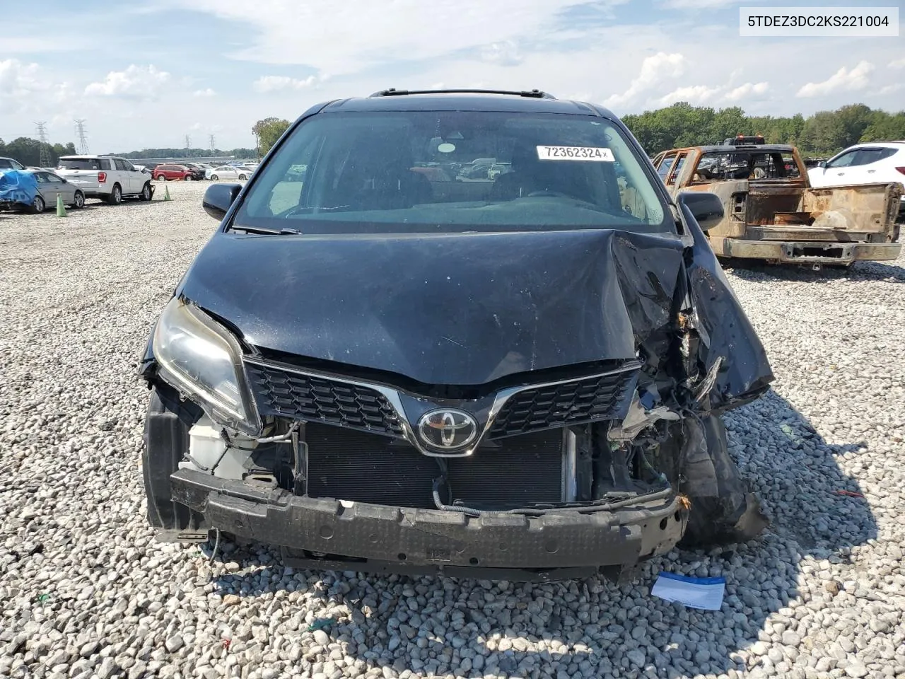 2019 Toyota Sienna Se VIN: 5TDEZ3DC2KS221004 Lot: 72362324