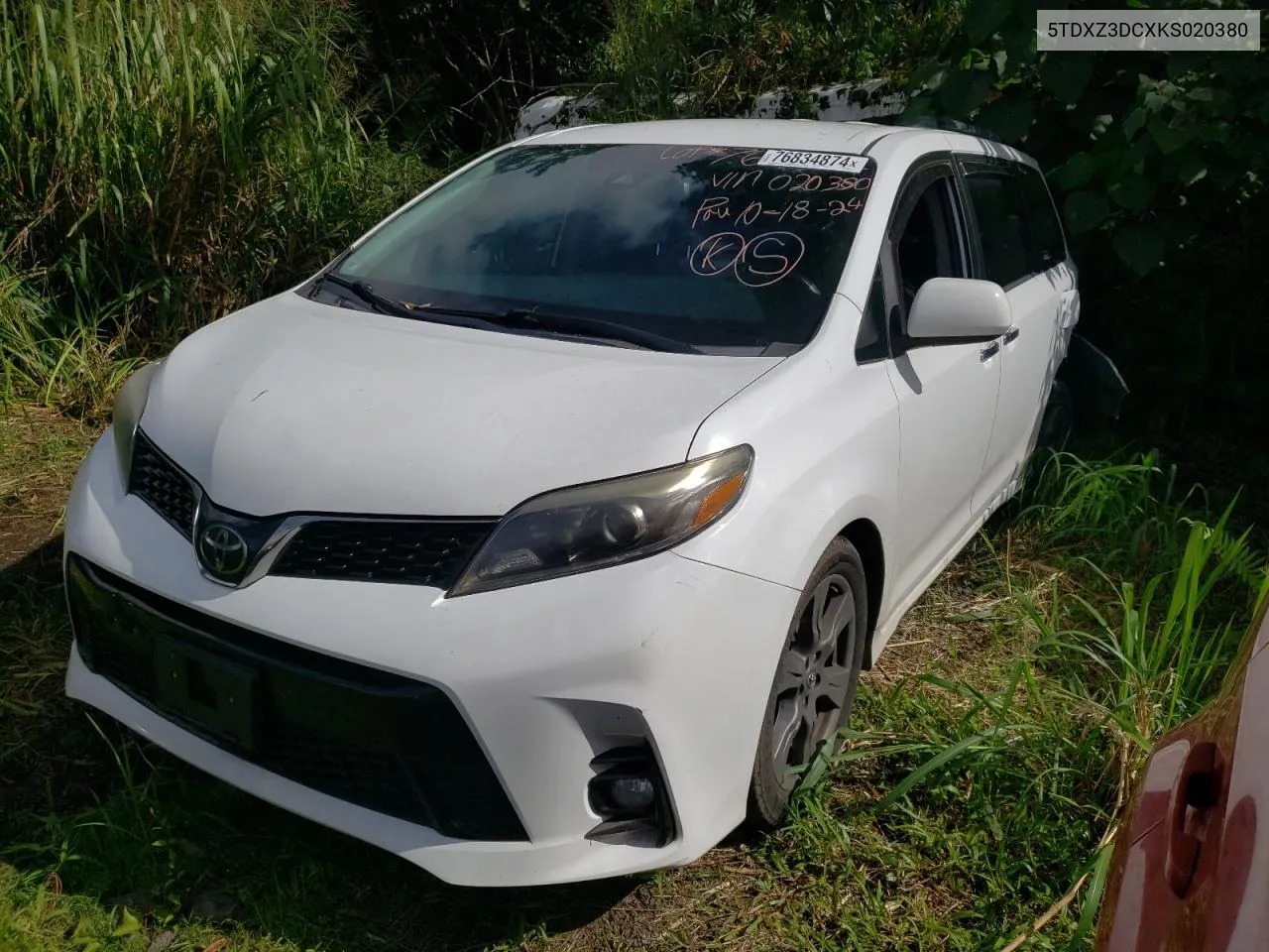 2019 Toyota Sienna Se VIN: 5TDXZ3DCXKS020380 Lot: 76834874