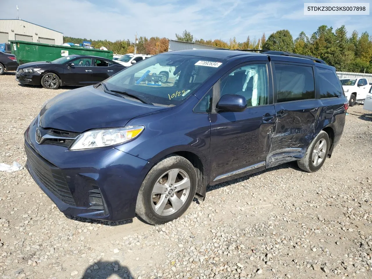 2019 Toyota Sienna Le VIN: 5TDKZ3DC3KS007898 Lot: 77892634