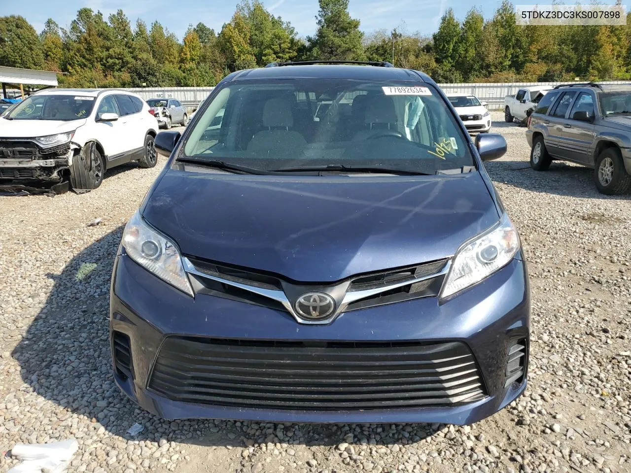 2019 Toyota Sienna Le VIN: 5TDKZ3DC3KS007898 Lot: 77892634