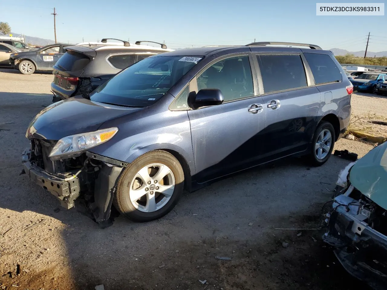 2019 Toyota Sienna Le VIN: 5TDKZ3DC3KS983311 Lot: 79669624