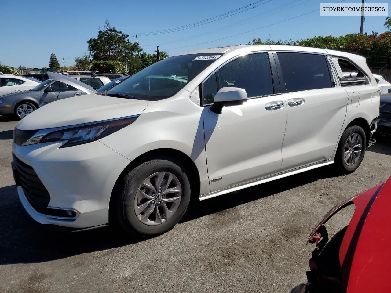 2021 Toyota Sienna Xle VIN: 5TDYRKEC0MS032506 Lot: 61516394