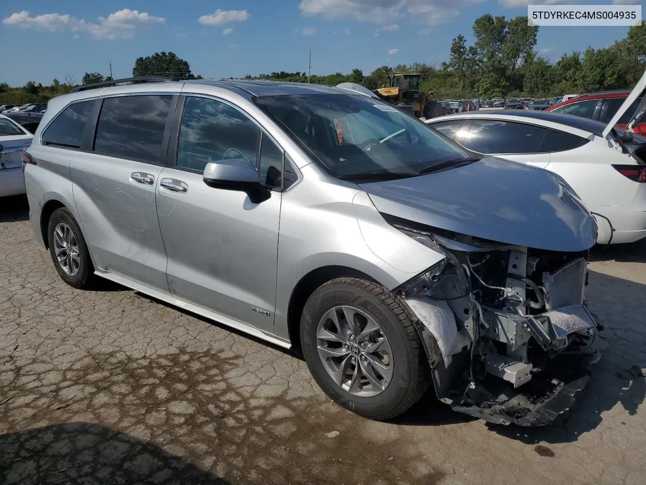 2021 Toyota Sienna Xle VIN: 5TDYRKEC4MS004935 Lot: 69636624