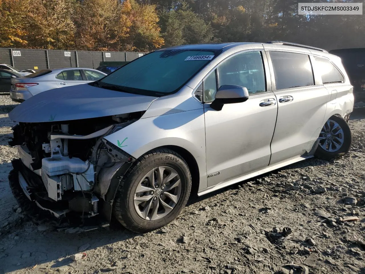 2021 Toyota Sienna Xle VIN: 5TDJSKFC2MS003349 Lot: 77466854