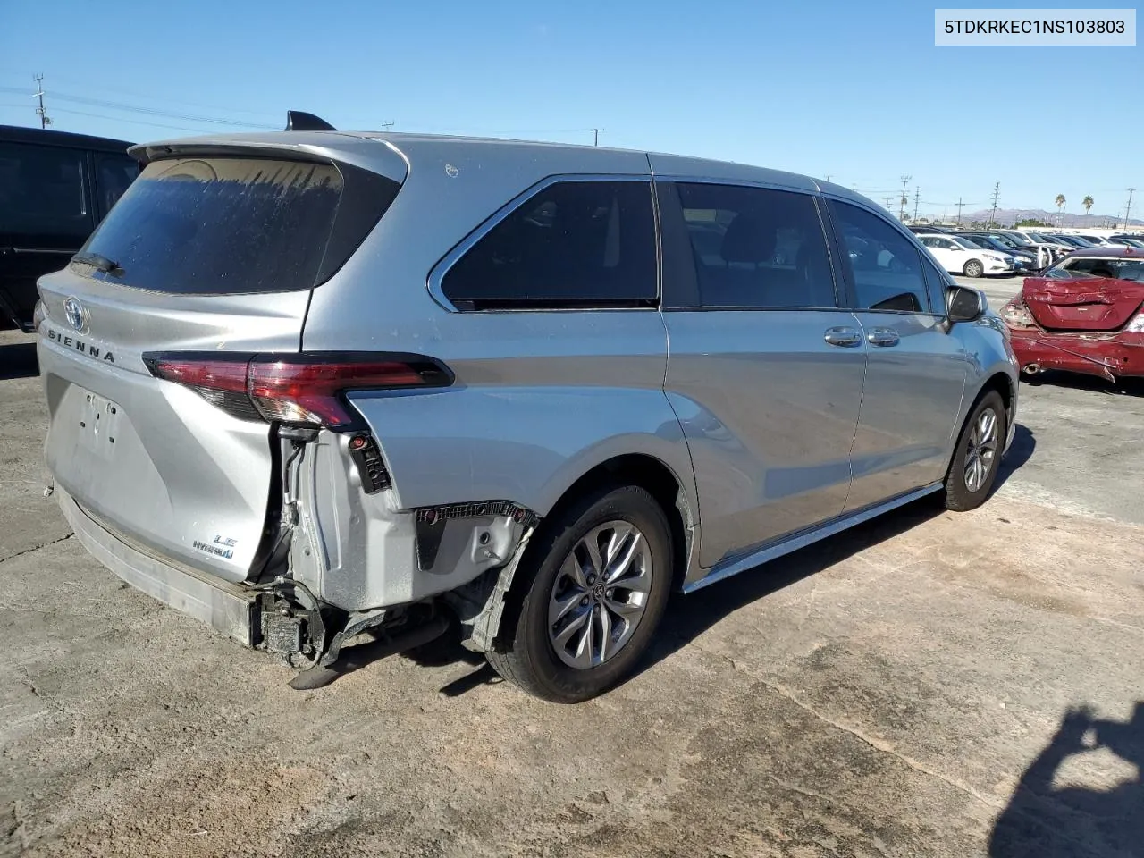 2022 Toyota Sienna Le VIN: 5TDKRKEC1NS103803 Lot: 76137414