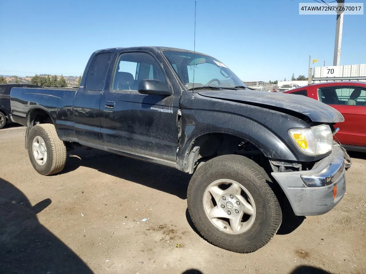 2000 Toyota Tacoma Xtracab VIN: 4TAWM72N7YZ670017 Lot: 70565774