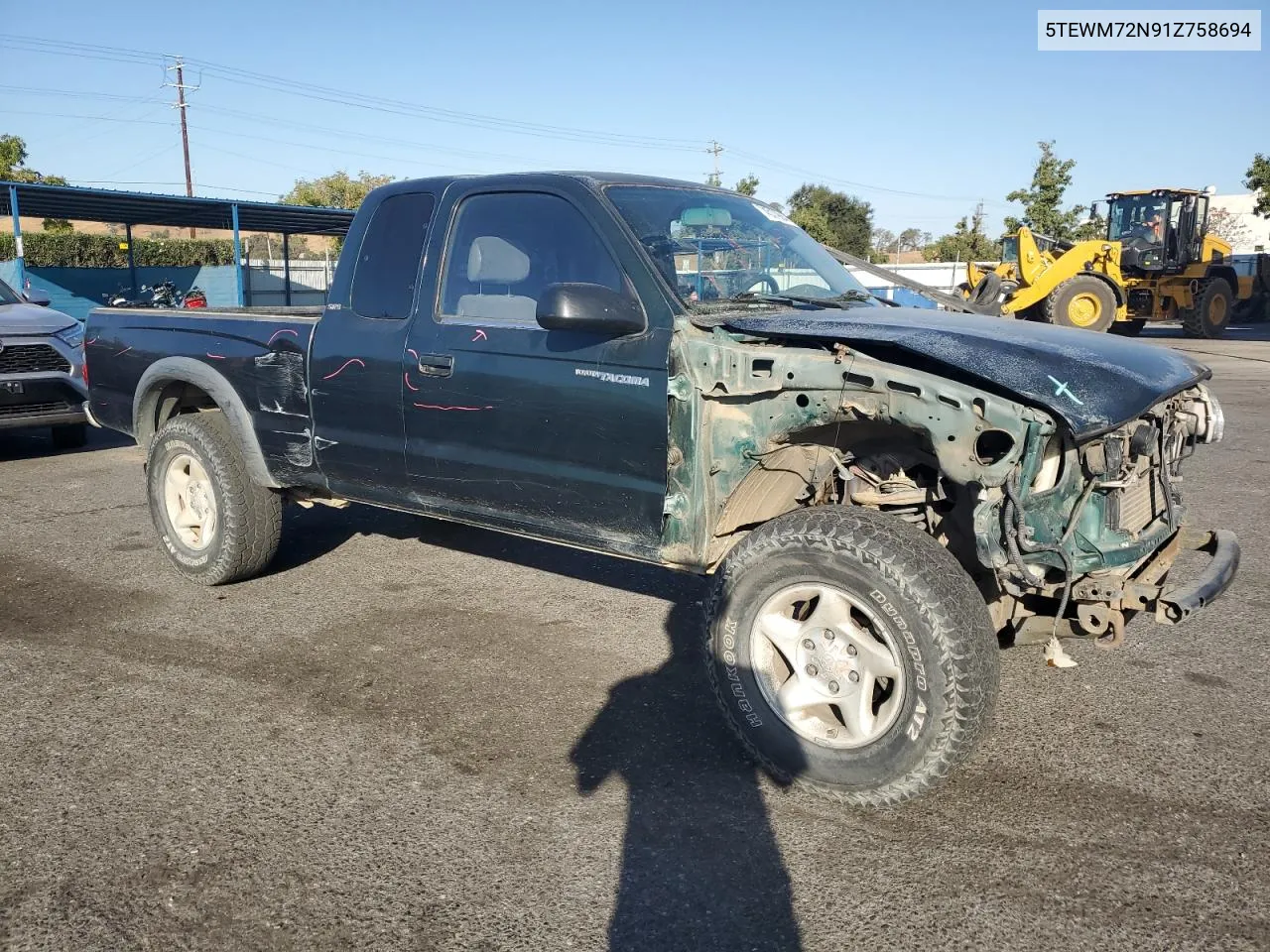 2001 Toyota Tacoma Xtracab VIN: 5TEWM72N91Z758694 Lot: 74517994