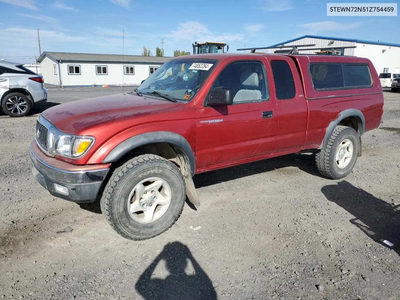 2001 Toyota Tacoma Xtracab VIN: 5TEWN72N51Z754459 Lot: 74852284