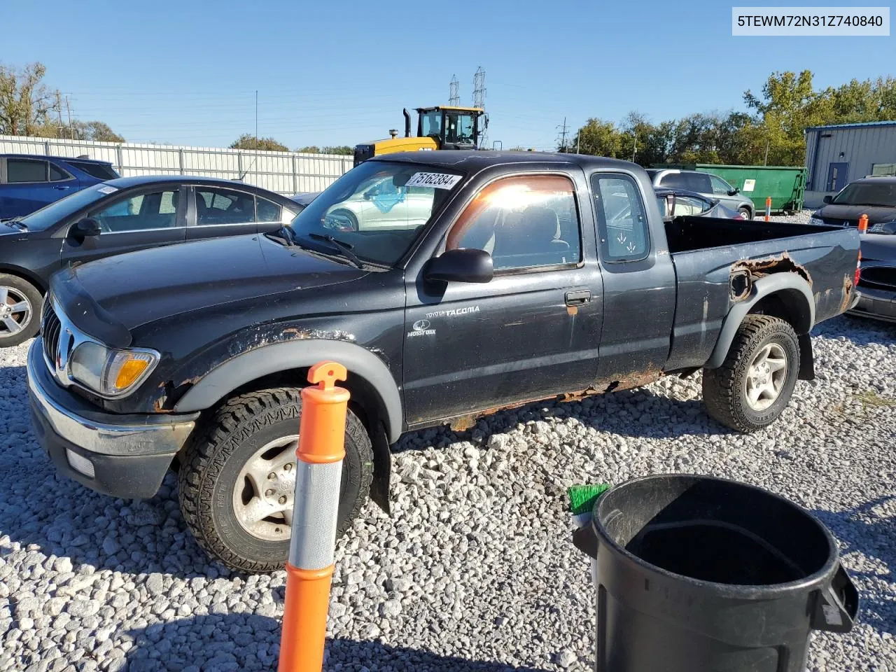 2001 Toyota Tacoma Xtracab VIN: 5TEWM72N31Z740840 Lot: 75162384