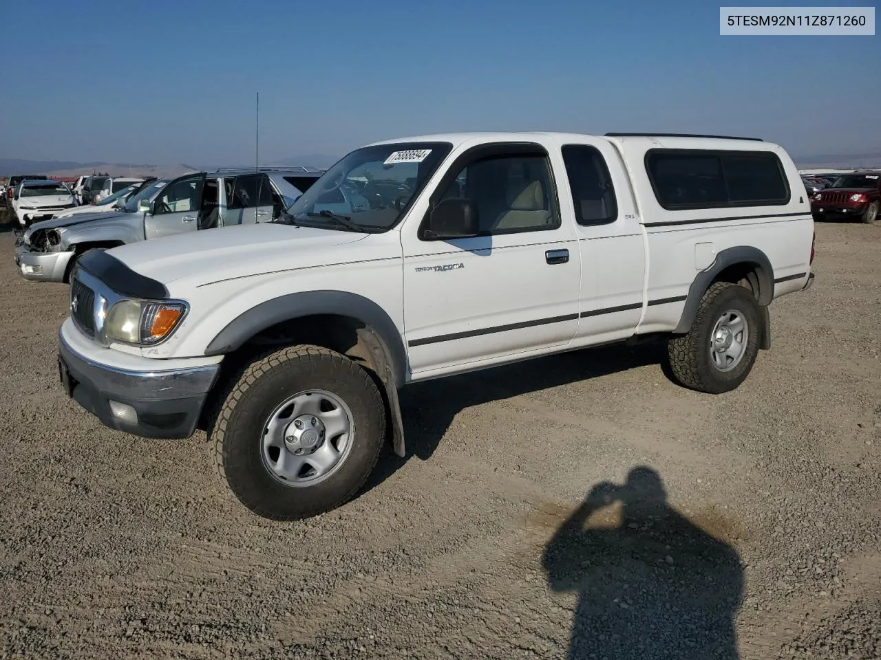 2001 Toyota Tacoma Xtracab Prerunner VIN: 5TESM92N11Z871260 Lot: 75888694