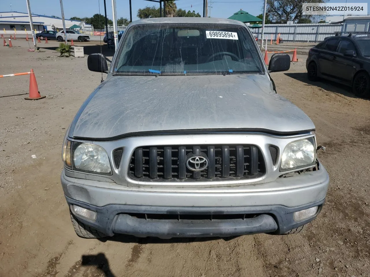 2002 Toyota Tacoma Xtracab Prerunner VIN: 5TESN92N42Z016924 Lot: 69895894