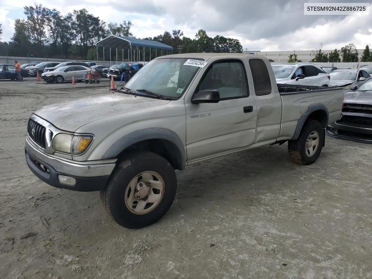 2002 Toyota Tacoma Xtracab Prerunner VIN: 5TESM92N42Z886725 Lot: 72324254