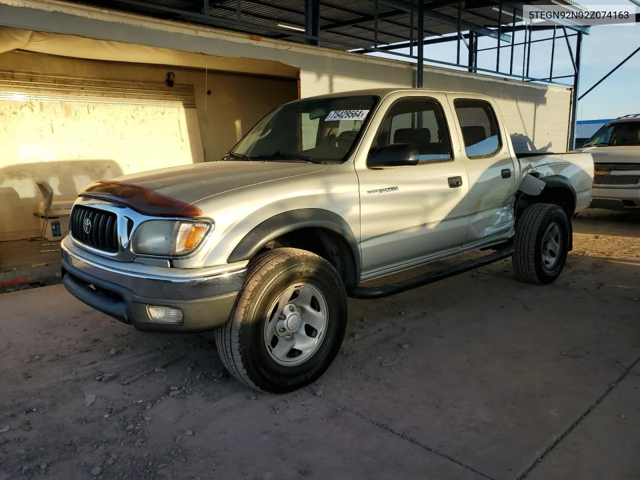 2002 Toyota Tacoma Double Cab Prerunner VIN: 5TEGN92N02Z074163 Lot: 75429564