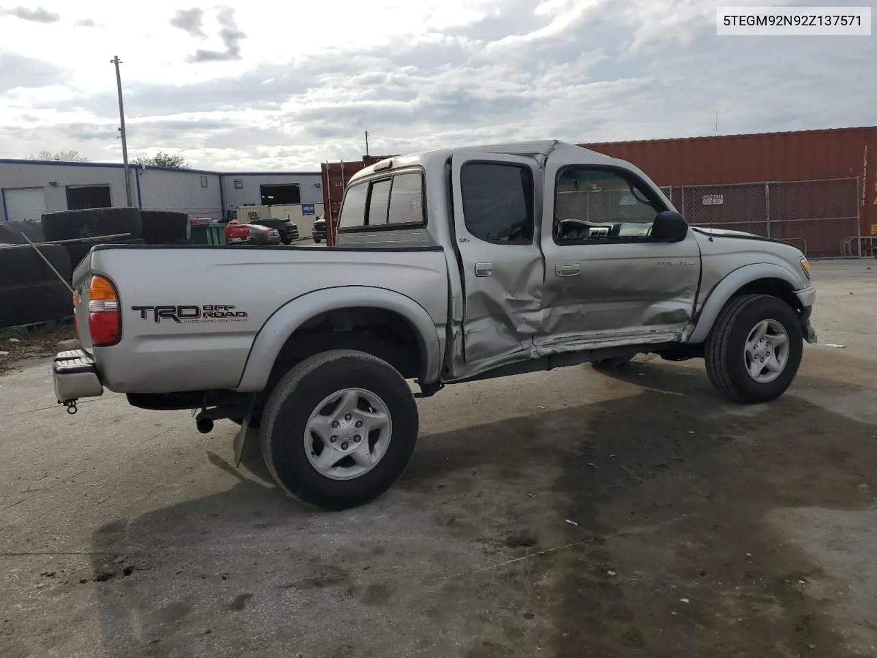 2002 Toyota Tacoma Double Cab Prerunner VIN: 5TEGM92N92Z137571 Lot: 81329184